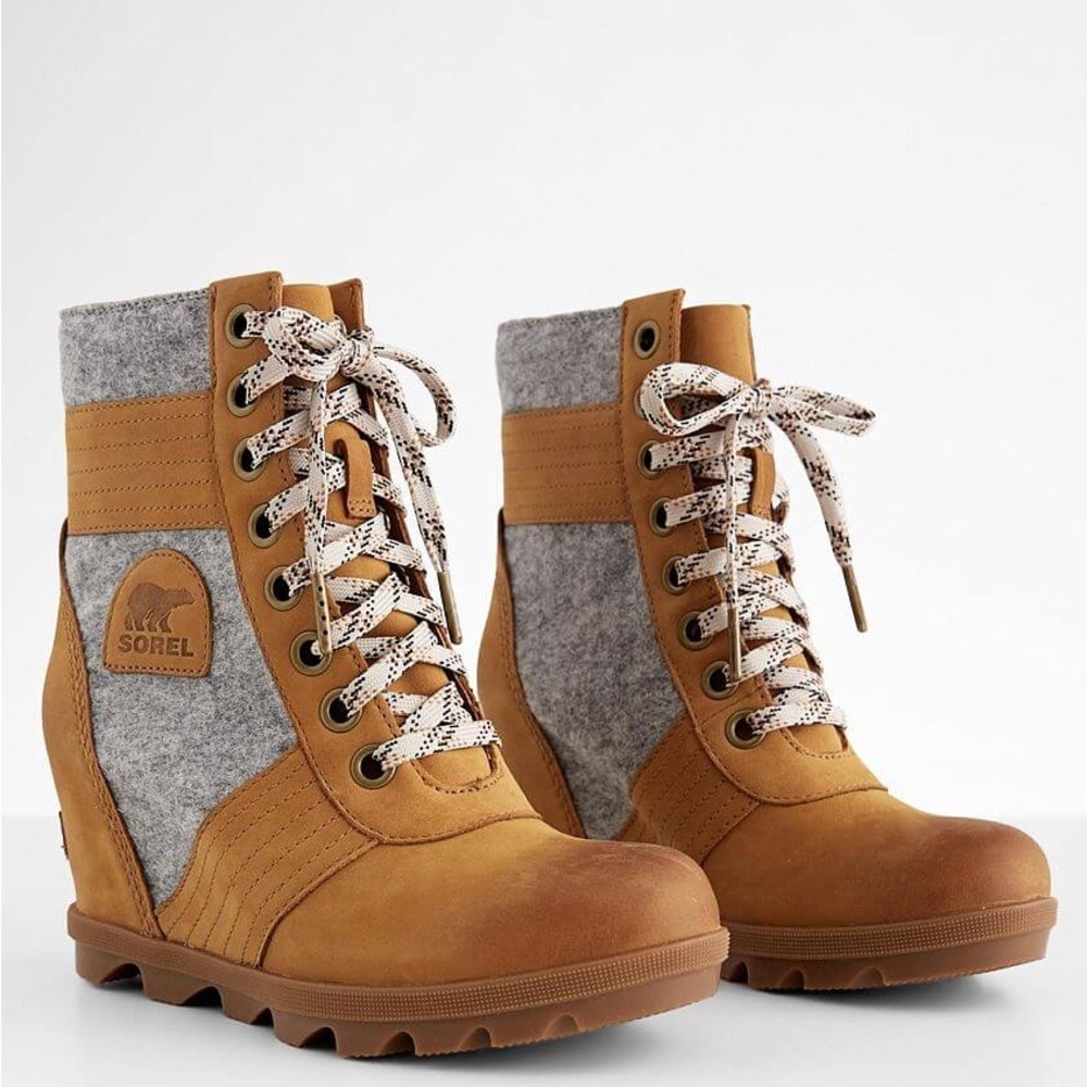 Sorel Lexie Wedge Boots Camel Brown Womens 8.5